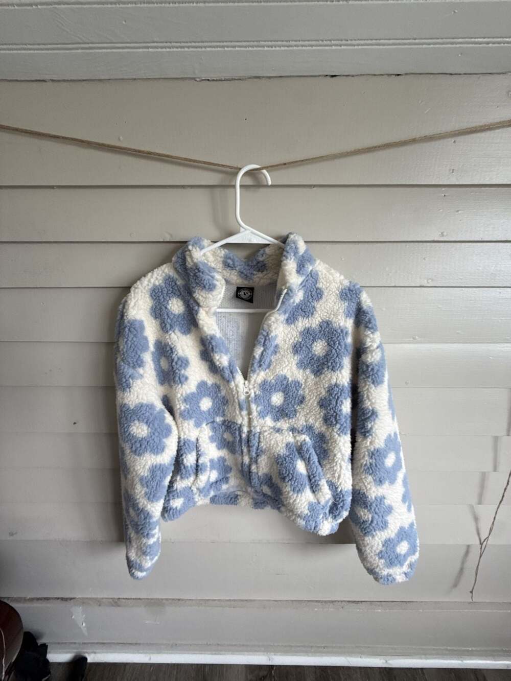 PacSun Blue Floral Sherpa Fleece Jacket Size S